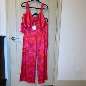 SOLD!!! Luxxel Pink & Red Abstract Bow-Front Jumpsuit